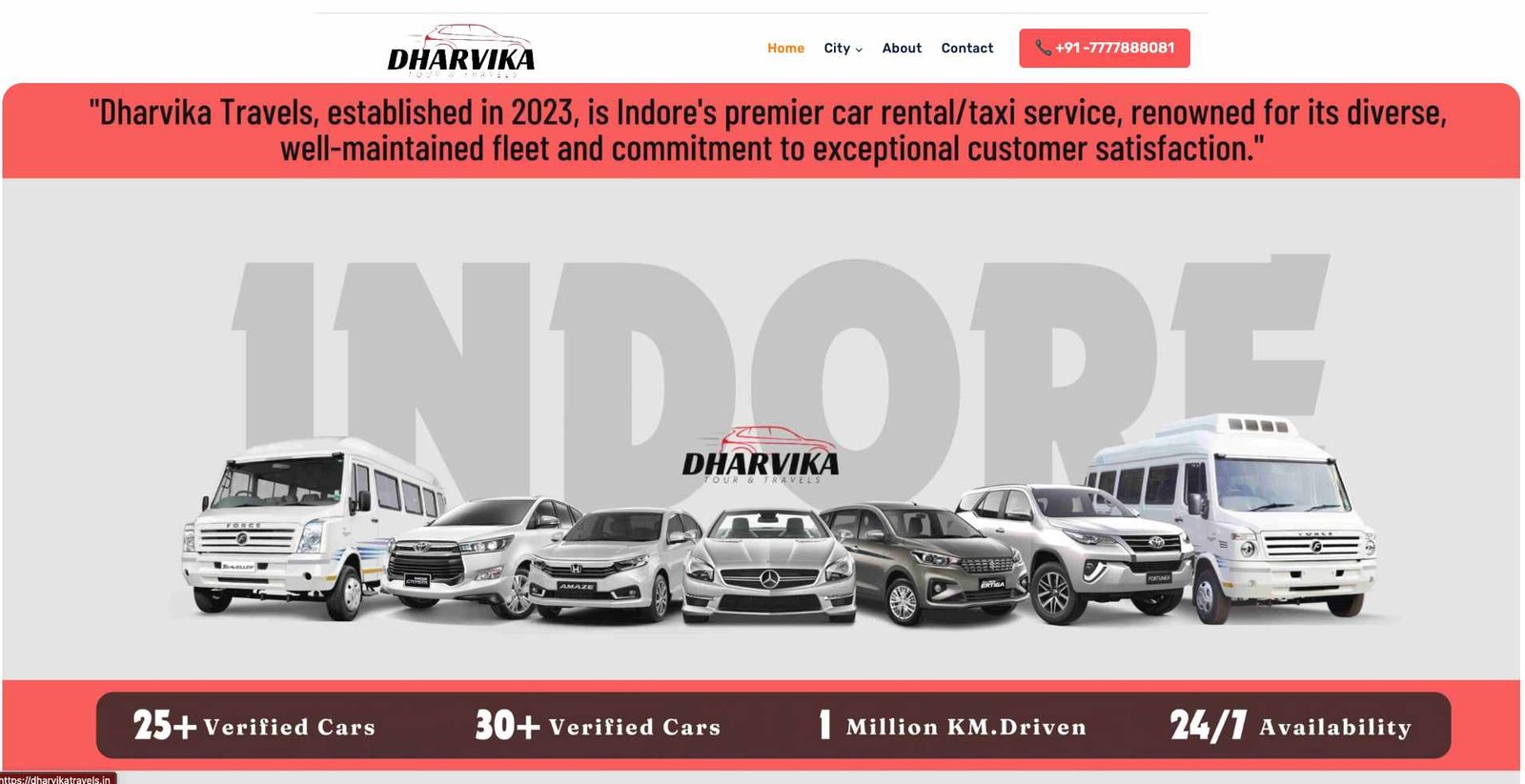 Dharvika Travels WordPress website homepage